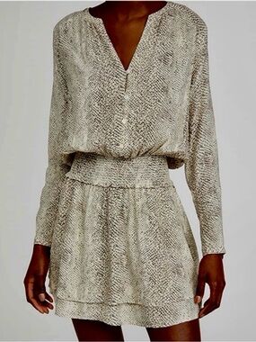Rails Jasmine Cream Snakeskin Smocked Mini Dress XS Animal Print Boho